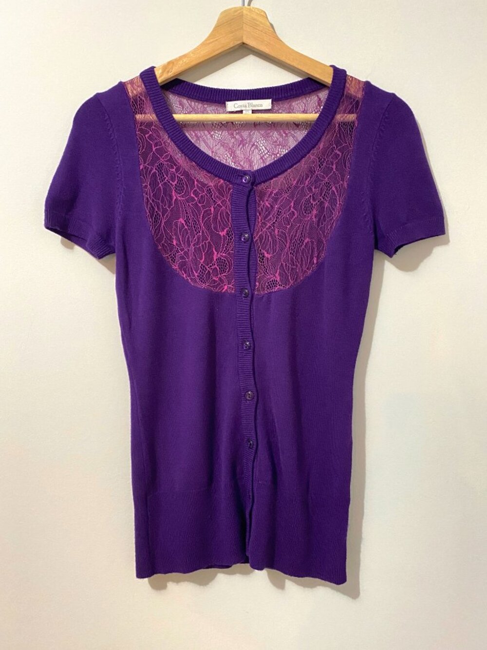 Floral Lace Short Sleeved Cardigan Top Purple Pink Twee Retro Sheer Romantic